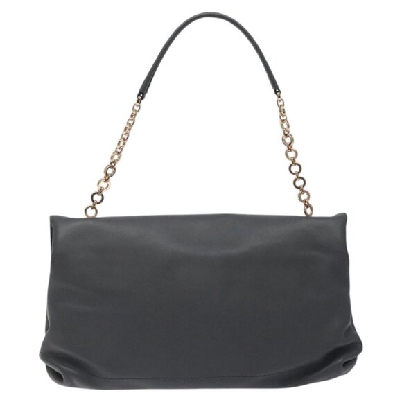 Salvatore Ferragamo Gancini Chain Shoulder Bag Leather Gray Gold Auth - Picture 3 of 15